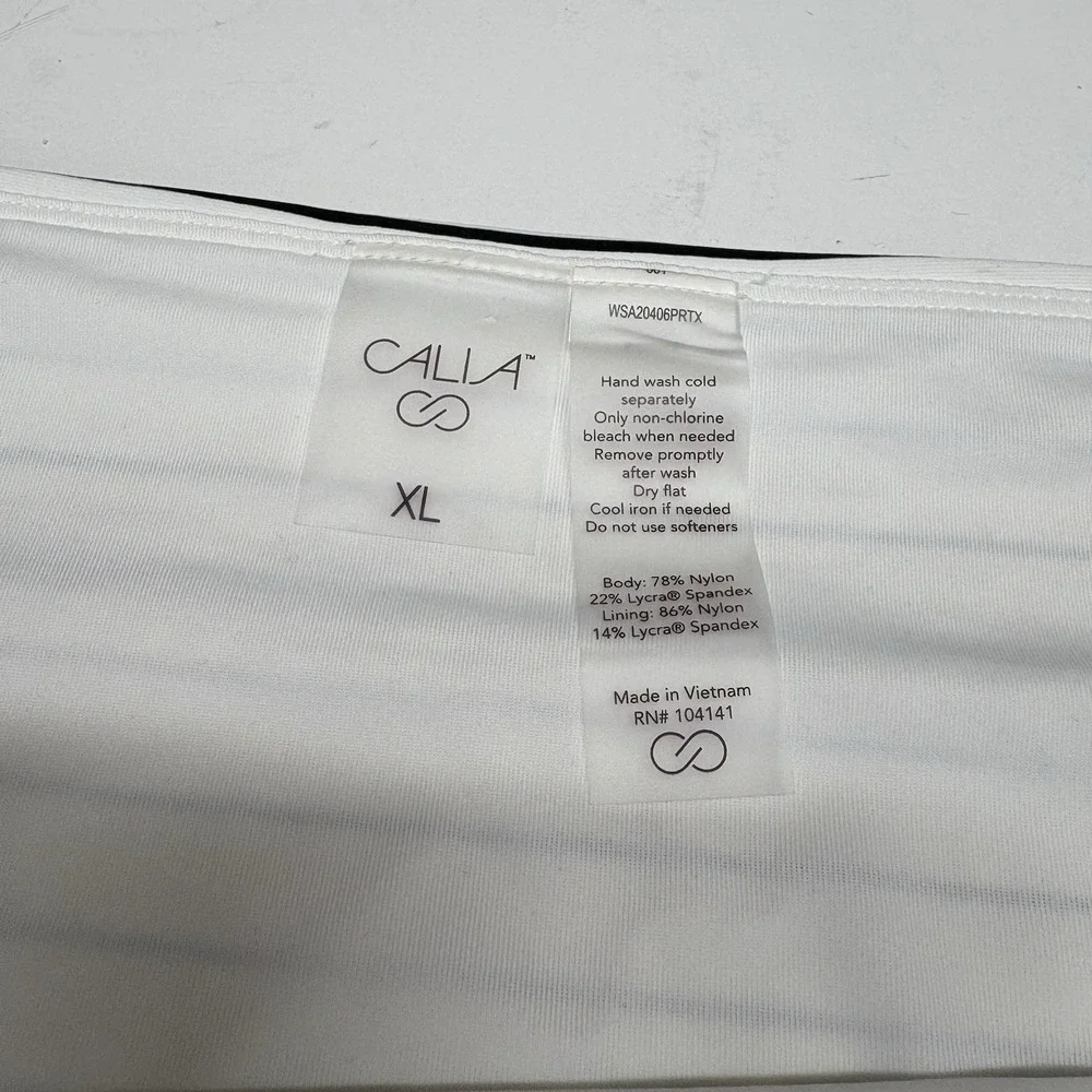 Calia Womens Swimsuit Bottoms XL White Striped Wide Band Mid Rise